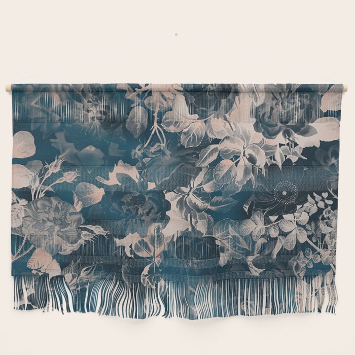 Rustic modern navy blue white gradient floral Wall Hanging Gallery Image 1