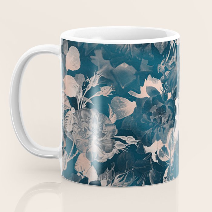 Rustic modern navy blue white gradient floral Coffee Mug Gallery Image 3
