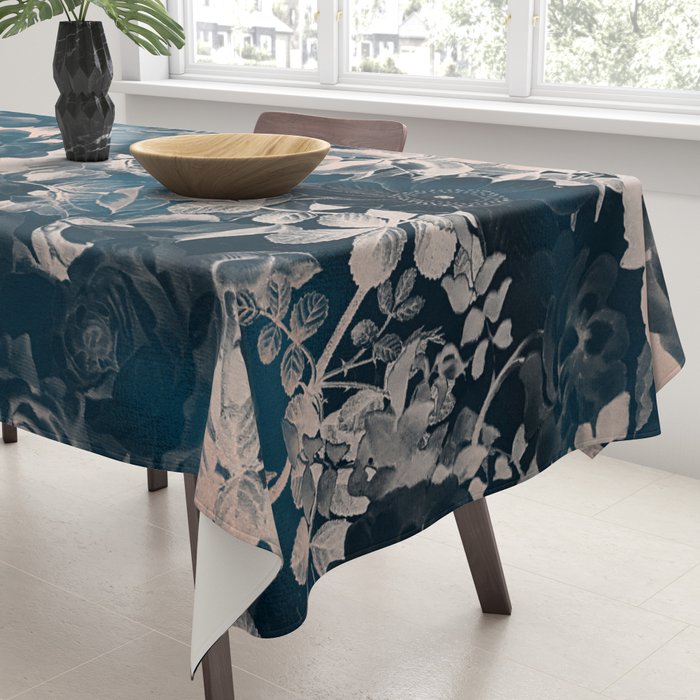 Rustic modern navy blue white gradient floral Tablecloth Gallery Image 3