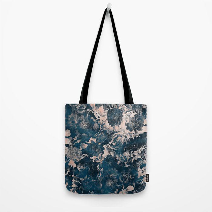 Rustic modern navy blue white gradient floral Tote Bag Gallery Image 2
