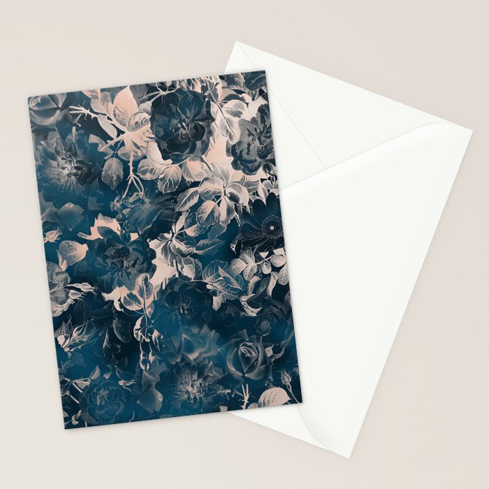 Rustic modern navy blue white gradient floral Stationery Card Gallery Image 2