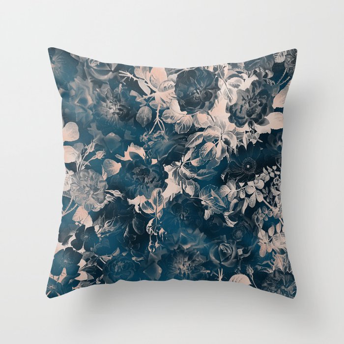 Rustic modern navy blue white gradient floral Throw Pillow Gallery Image 6