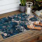 Rustic modern navy blue white gradient floral Outdoor Rug Gallery Image 2