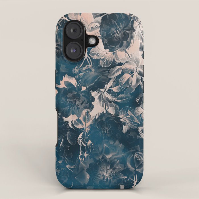 Rustic modern navy blue white gradient floral iPhone Case Gallery Image 1