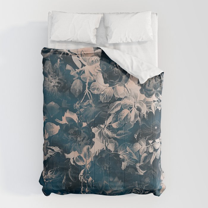 Rustic modern navy blue white gradient floral Comforter Gallery Image 6