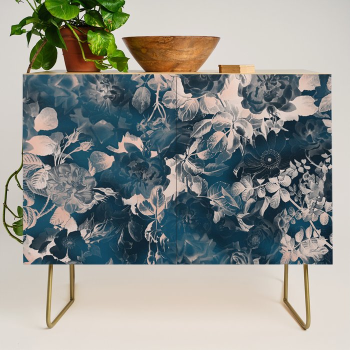 Rustic modern navy blue white gradient floral Credenza Gallery Image 1