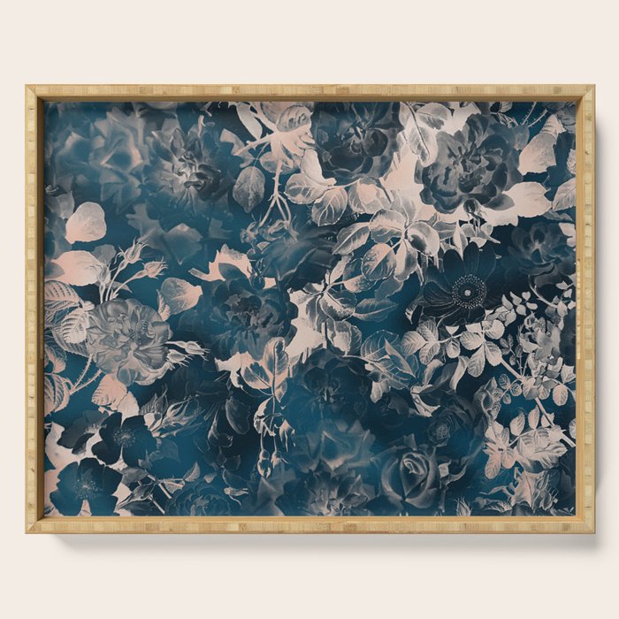 Rustic modern navy blue white gradient floral Serving Tray Gallery Image 1