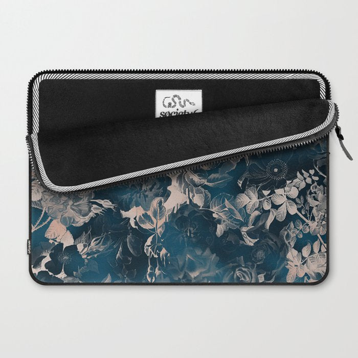 Rustic modern navy blue white gradient floral Laptop Sleeve Gallery Image 2