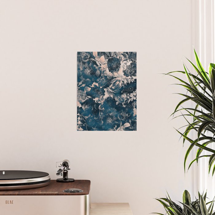 Rustic modern navy blue white gradient floral Poster Gallery Image 2