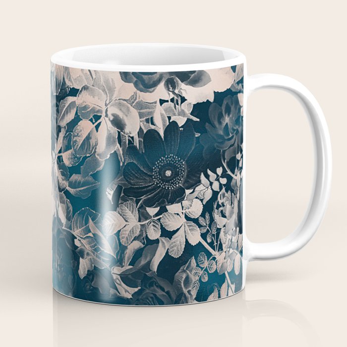 Rustic modern navy blue white gradient floral Coffee Mug Gallery Image 1