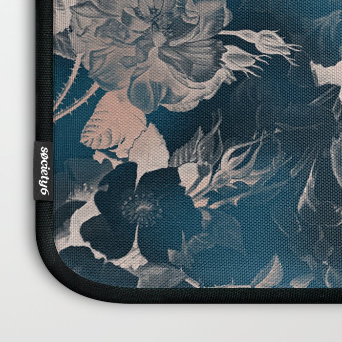 Rustic modern navy blue white gradient floral Laptop Sleeve Gallery Image 3