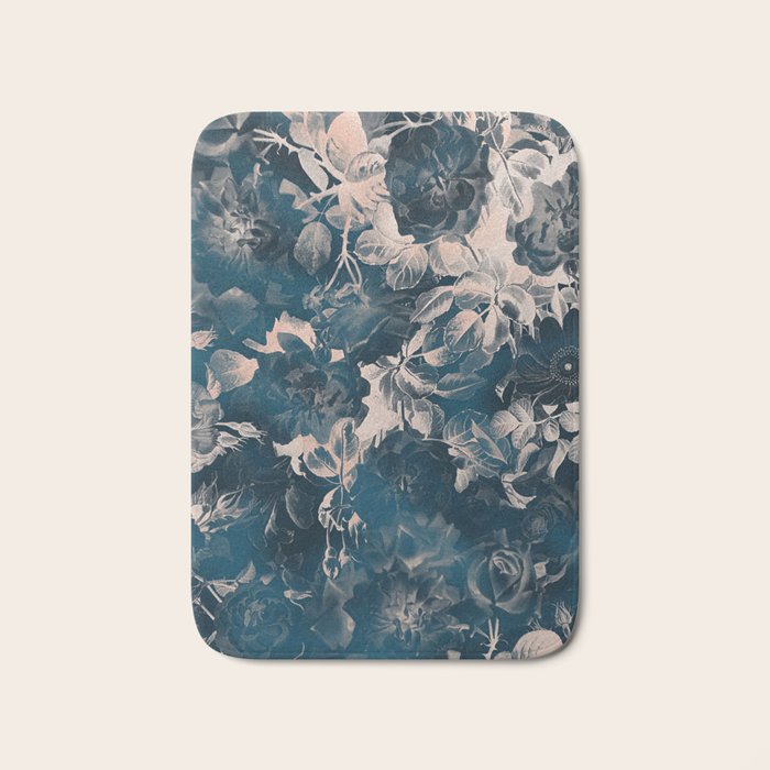 Rustic modern navy blue white gradient floral Bath Mat Gallery Image 1
