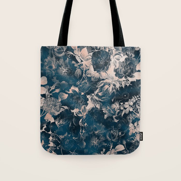 Rustic modern navy blue white gradient floral Tote Bag Gallery Image 1