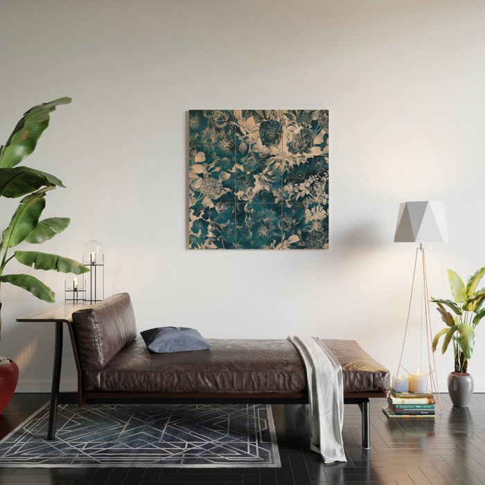 Rustic modern navy blue white gradient floral Wood Wall Art Gallery Image 2