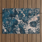 Rustic modern navy blue white gradient floral Outdoor Rug Gallery Image 1