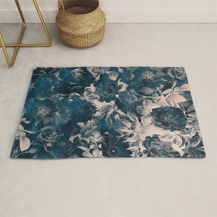 Rustic modern navy blue white gradient floral Rug Gallery Image 1
