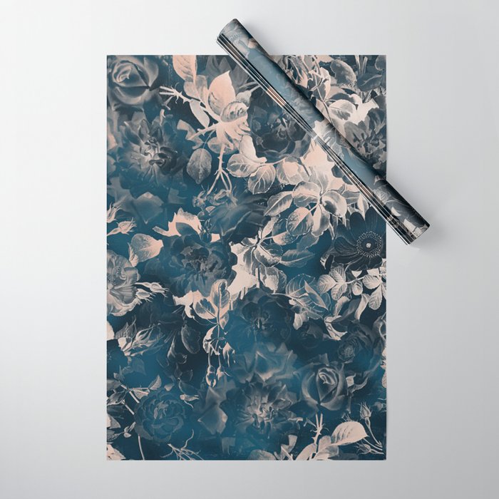 Rustic modern navy blue white gradient floral Wrapping Paper Gallery Image 1