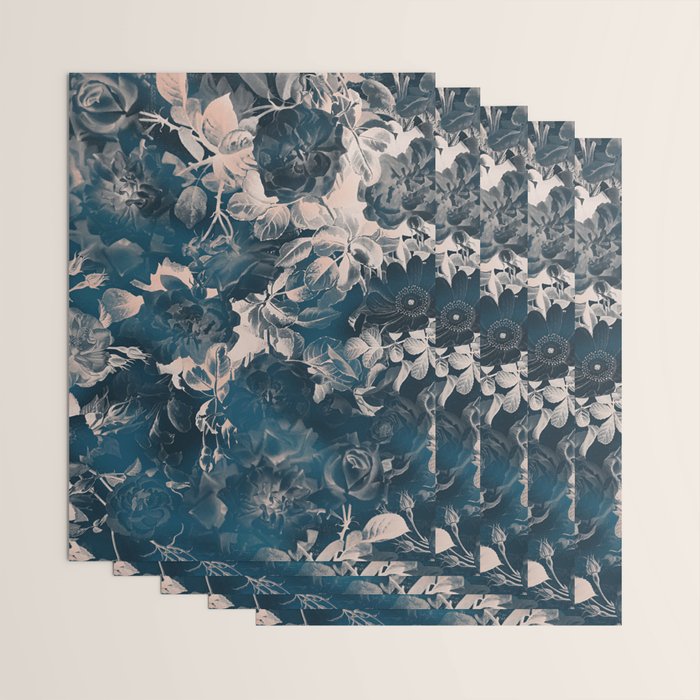 Rustic modern navy blue white gradient floral Wrapping Paper Gallery Image 3
