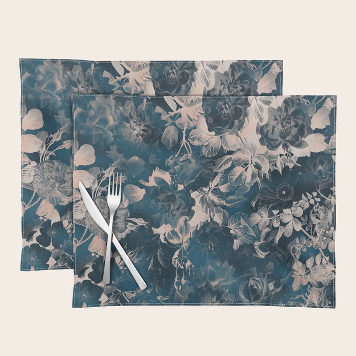 Rustic modern navy blue white gradient floral Placemat Gallery Image 1