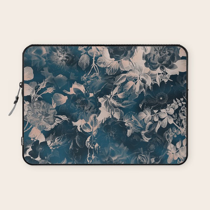 Rustic modern navy blue white gradient floral Laptop Sleeve Gallery Image 1