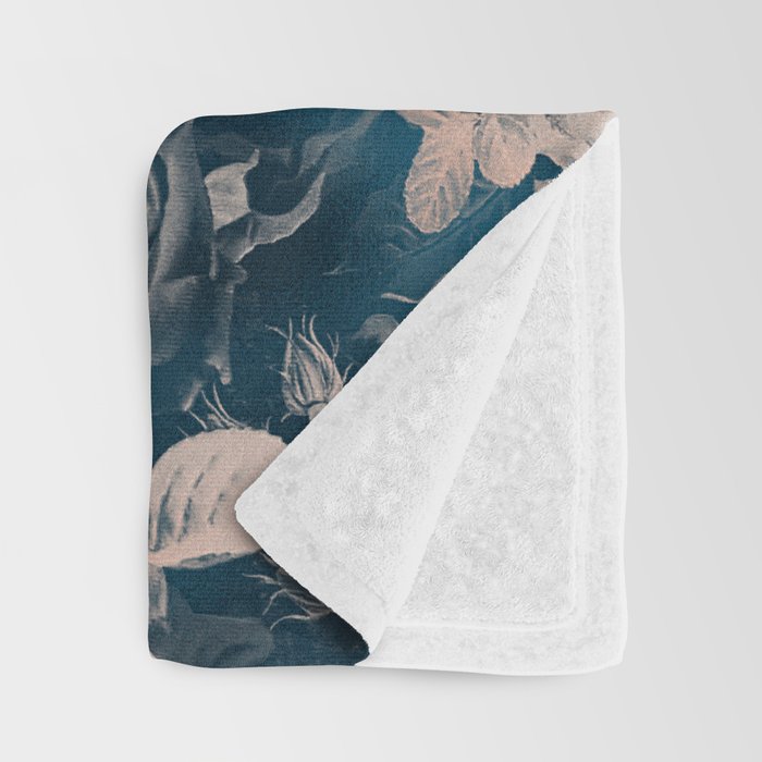 Rustic modern navy blue white gradient floral Throw Blanket Gallery Image 3