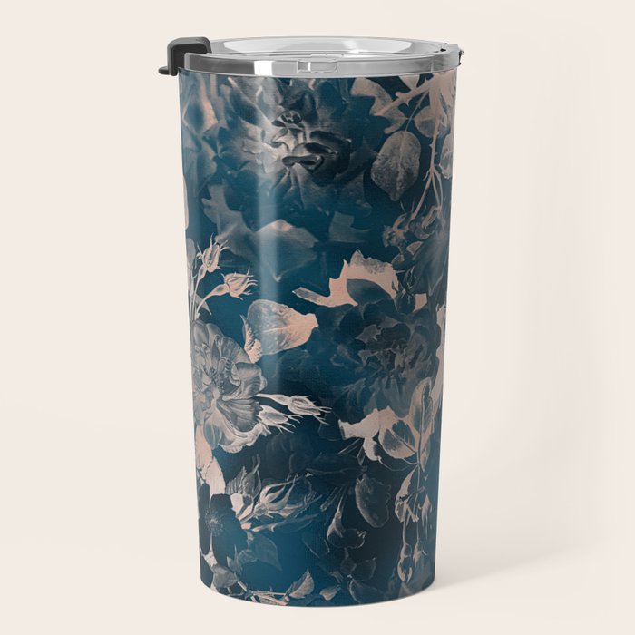Rustic modern navy blue white gradient floral Travel Mug Gallery Image 3