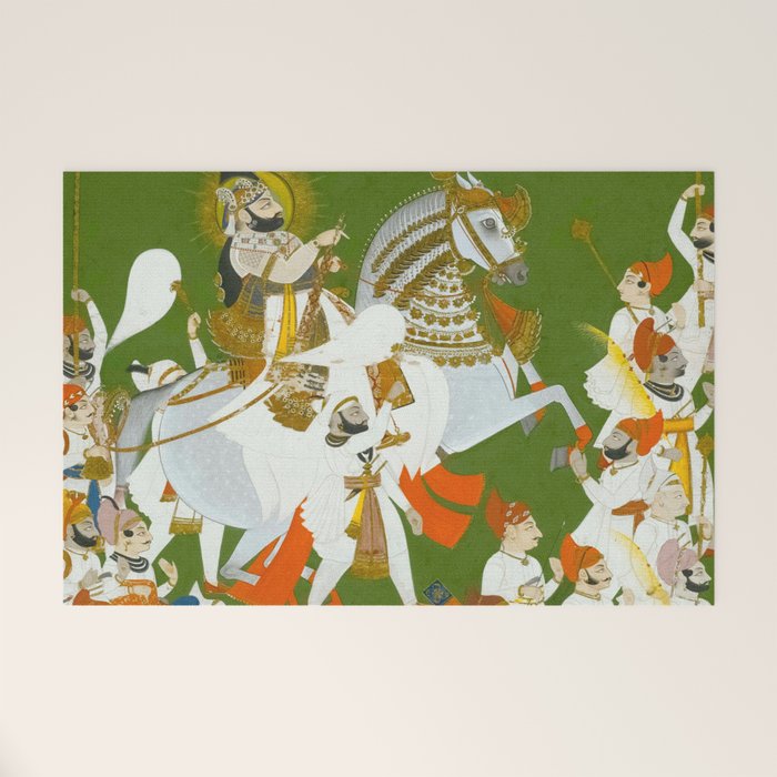 Maharana Bhim Singh in Procession Indian Miniature Painting  Welcome Mat Gallery Image 1