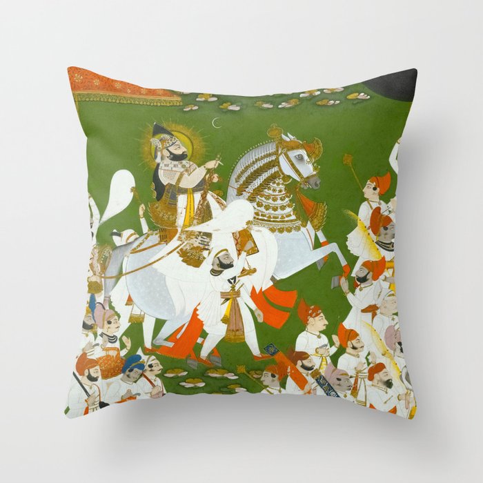 Maharana Bhim Singh in Procession Indian Miniature Painting  Throw Pillow Gallery Image 6