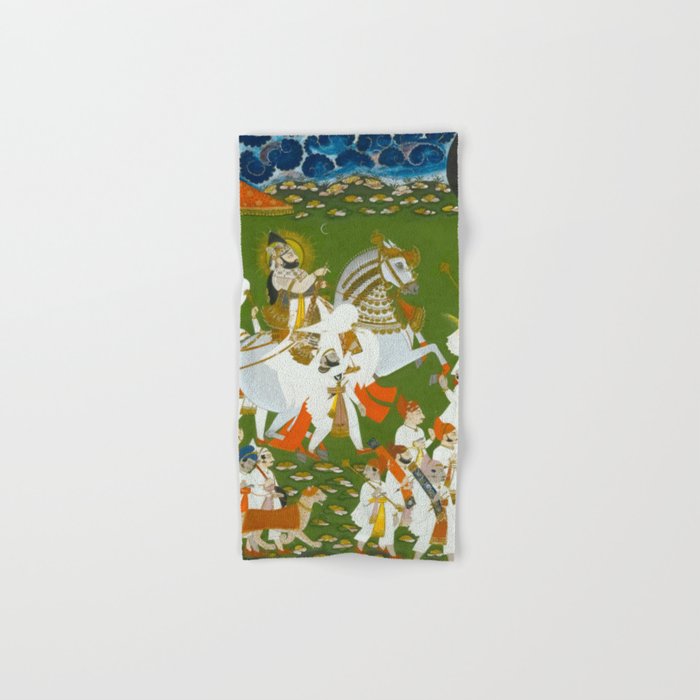 Maharana Bhim Singh in Procession Indian Miniature Painting  Bath Towel Gallery Image 1