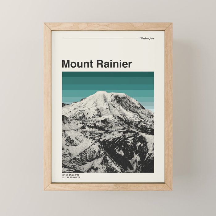 Mount Rainier Retro National Park Poster Mini Art Print Gallery Image 1