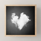 Black and White Heart Photography, Love Cloud in Sky, Dark Hearts Mini Art Print Gallery Image 1
