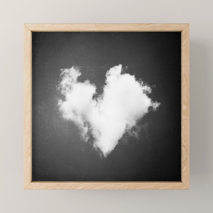 Black and White Heart Photography, Love Cloud in Sky, Dark Hearts Mini Art Print Gallery Image 1