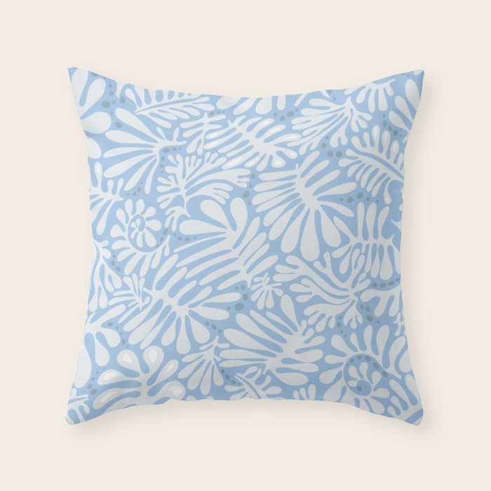 Matisse leaves pattern modern minimalistic light sky blue Throw Pillow Gallery Image 1