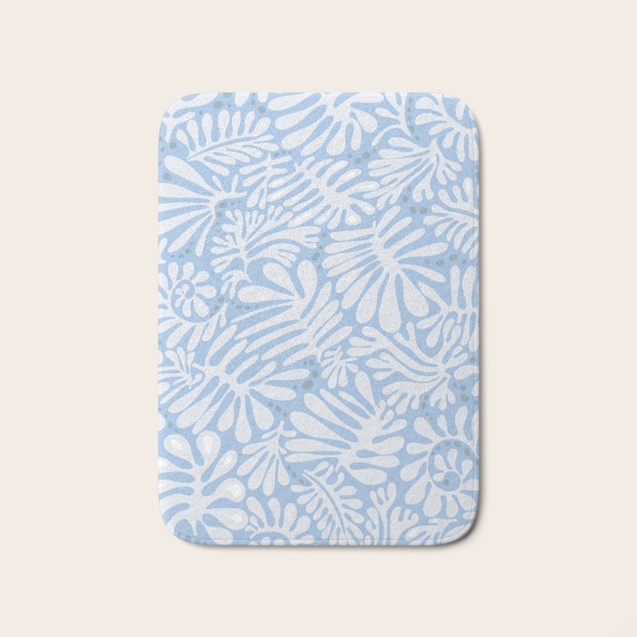 Matisse leaves pattern modern minimalistic light sky blue Bath Mat Gallery Image 1