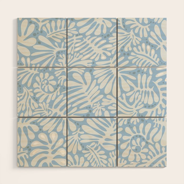 Matisse leaves pattern modern minimalistic light sky blue Wood Wall Art Gallery Image 1