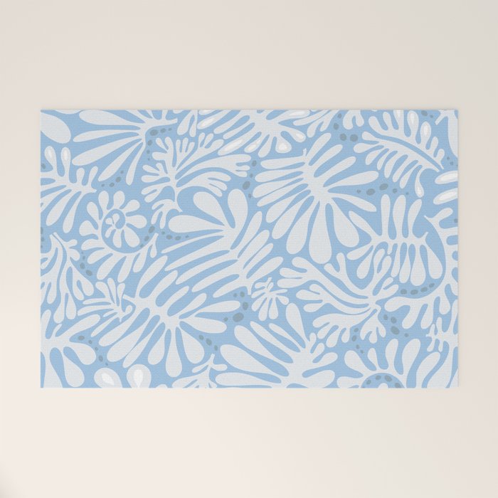 Matisse leaves pattern modern minimalistic light sky blue Welcome Mat Gallery Image 1