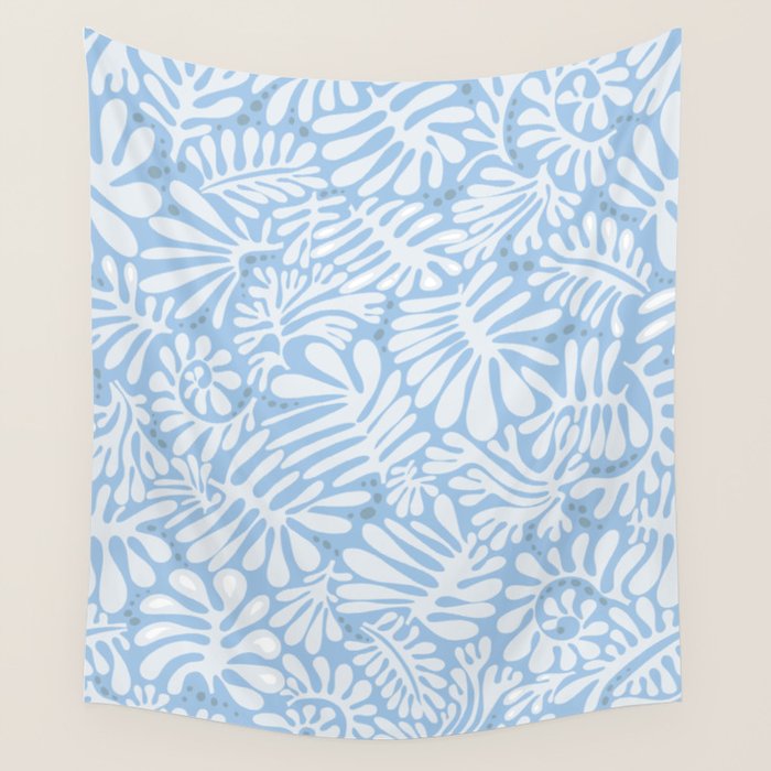 Matisse leaves pattern modern minimalistic light sky blue Wall Tapestry Gallery Image 4