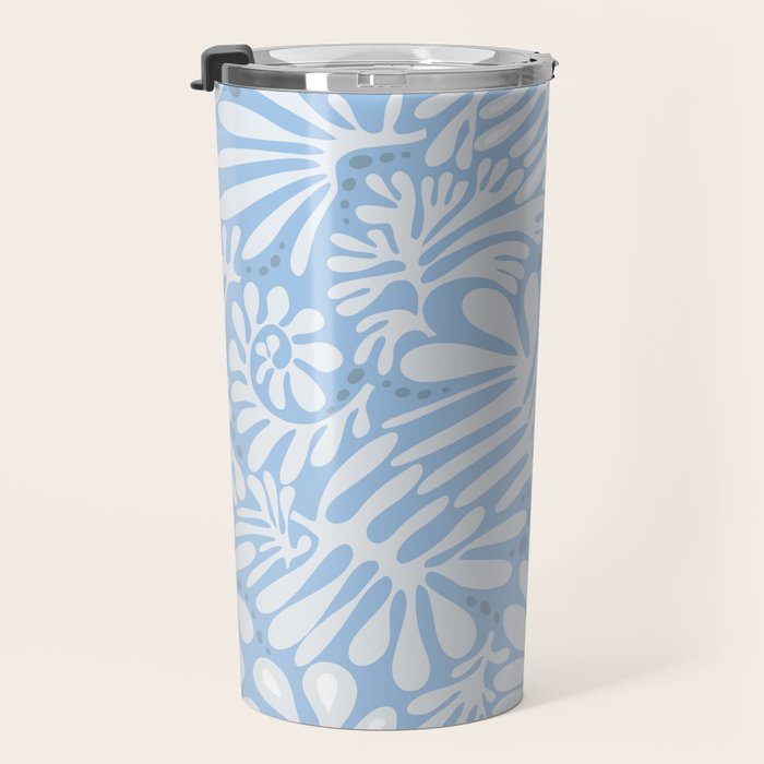 Matisse leaves pattern modern minimalistic light sky blue Travel Mug Gallery Image 3
