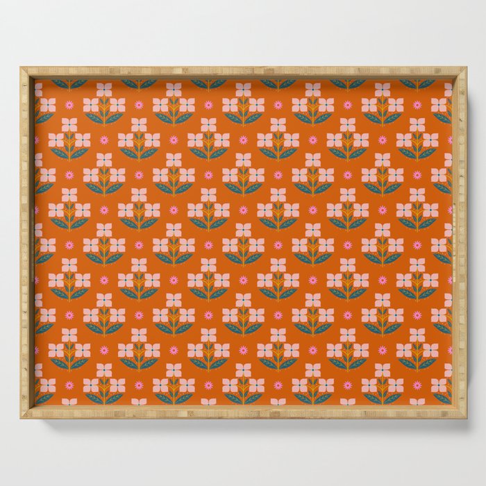 Retro Pink Floral Bunches Pattern - Terracotta  Serving Tray Gallery Image 1