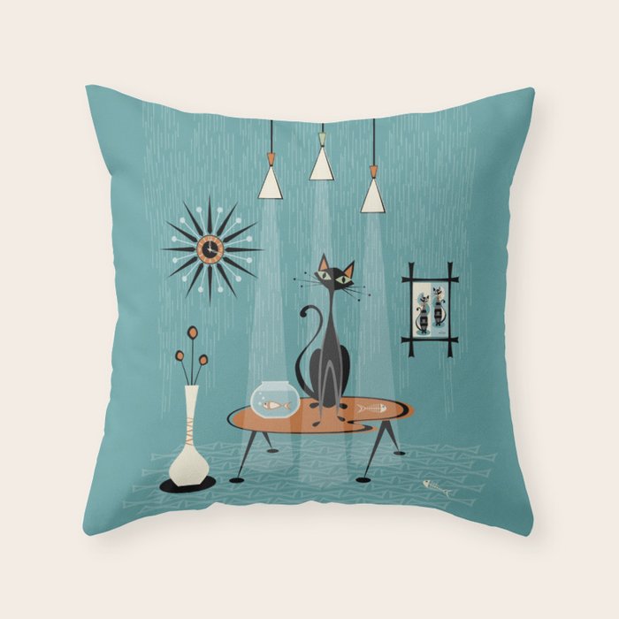 Mid Century Mishchief/ Cat Red Handed I Throw Pillow Gallery Image 1