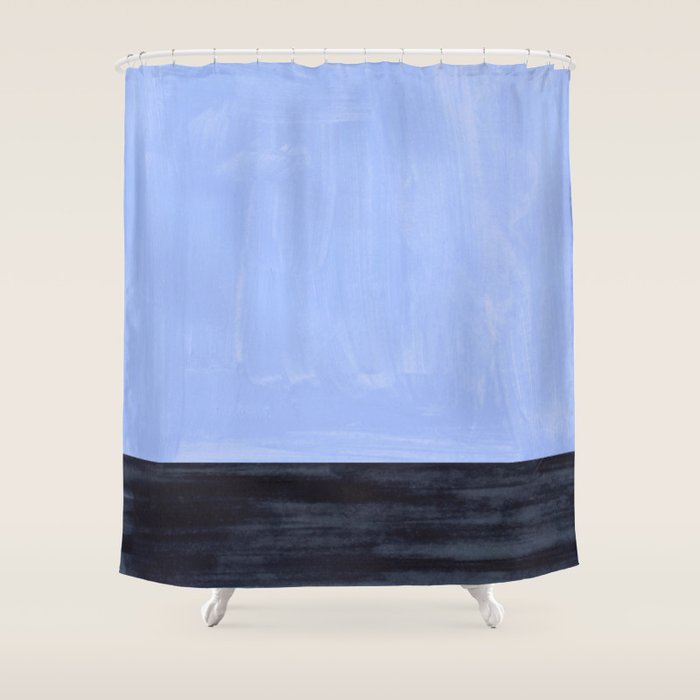 Pastel Blue Navy Dark Blue Rothko Inspired Midcentury Modern Minimalist Color Field Shower Curtain Gallery Image 1