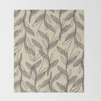 Mid Century Modern Botanical Pattern in Charcoal Gray and Beige Throw Blanket Gallery Image 2