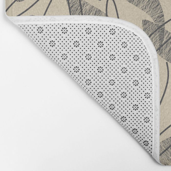 Mid Century Modern Botanical Pattern in Charcoal Gray and Beige Bath Mat Gallery Image 2