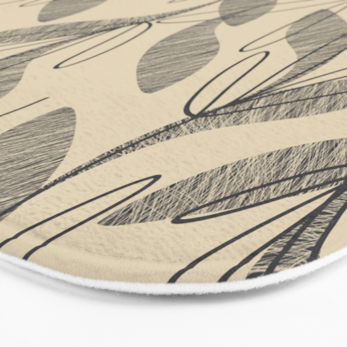 Mid Century Modern Botanical Pattern in Charcoal Gray and Beige Bath Mat Gallery Image 3