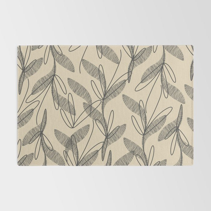 Mid Century Modern Botanical Pattern in Charcoal Gray and Beige Rug Gallery Image 2
