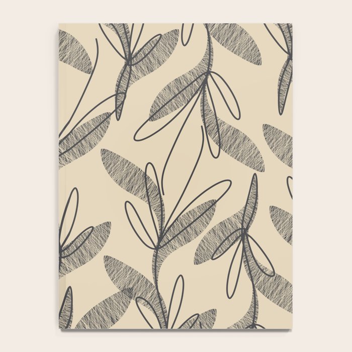 Mid Century Modern Botanical Pattern in Charcoal Gray and Beige Notebook Gallery Image 4