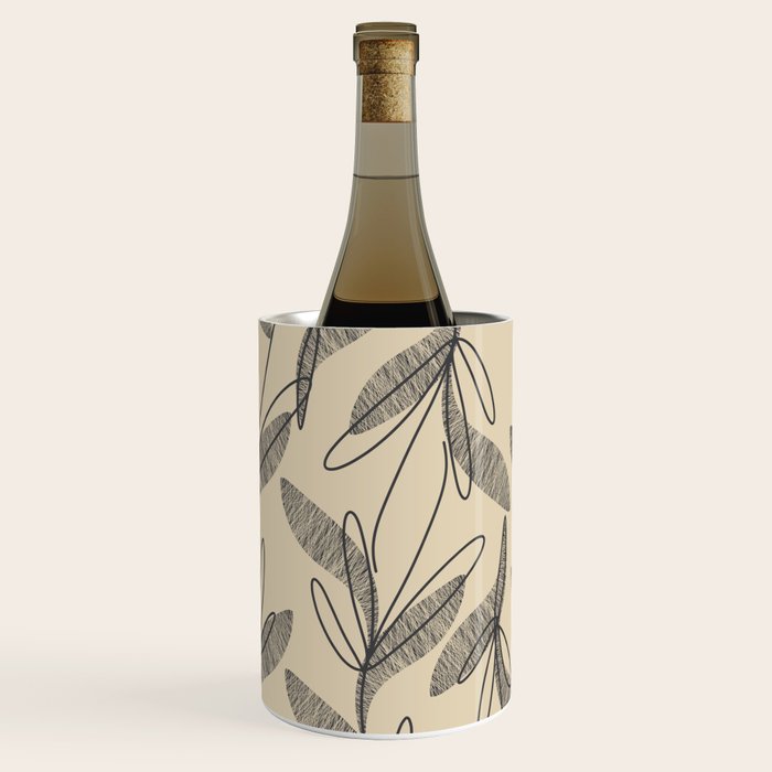 Mid Century Modern Botanical Pattern in Charcoal Gray and Beige Wine Chiller Gallery Image 3