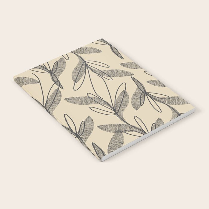 Mid Century Modern Botanical Pattern in Charcoal Gray and Beige Notebook Gallery Image 2