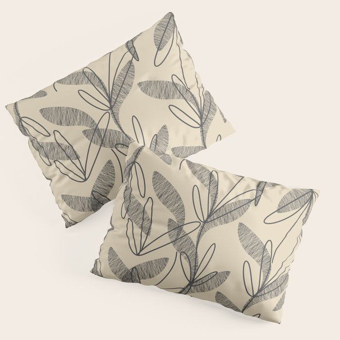 Mid Century Modern Botanical Pattern in Charcoal Gray and Beige Pillow Sham Gallery Image 1