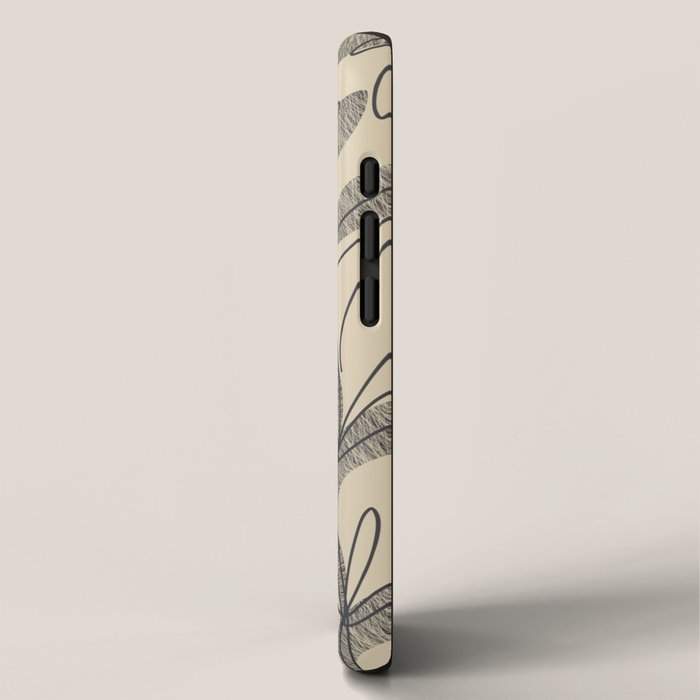 Mid Century Modern Botanical Pattern in Charcoal Gray and Beige iPhone Case Gallery Image 2